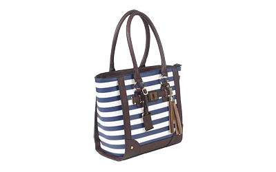 Navy Blue and White Stripe -Leather